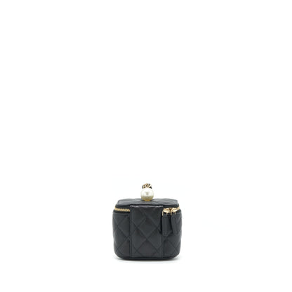 Chanel Small Vanity Clutch With Chain CC Pearl Caviar Black L