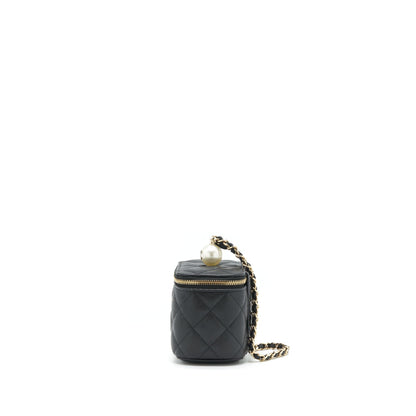 Chanel Small Vanity Clutch With Chain CC Pearl Caviar Black L