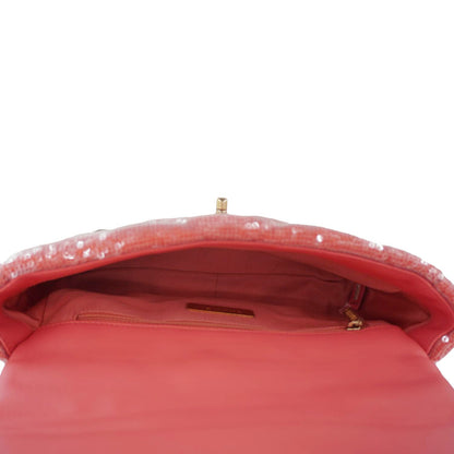 CHANEL 19 Medium Flap Quilted Sequin Shoulder Bag Hot Pink