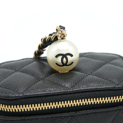 Chanel Small Vanity Clutch With Chain CC Pearl Caviar Black L
