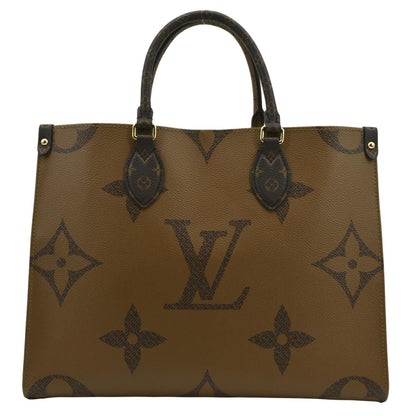 LOUIS VUITTON Onthego MM Giant Monogram Canvas Tote Shoulder Bag Brown
