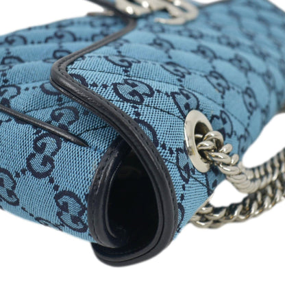 GUCCI GG Marmont Small Matelasse Canvas Shoulder Bag Blue 443497