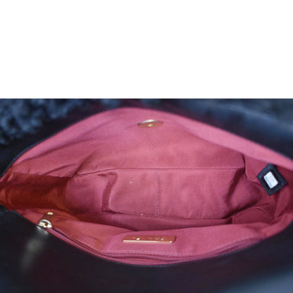 CHANEL Wavy Small Caviar Leather Hobo Shoulder Bag Peach
