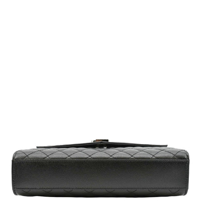 YVES SAINT LAURENT Envelope Mix Matelassé Chain Leather Shoulder Bag Black