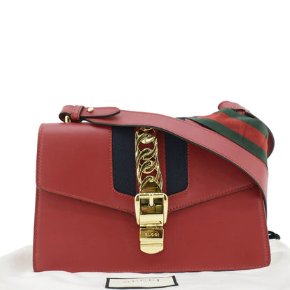 GUCCI Sylvie Small Web Leather Shoulder Bag Red