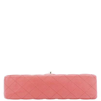 CHANEL Classic Double Flap Medium  Quilted Leather Shoulder Bag Salmon Pink