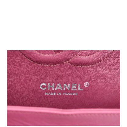 CHANEL Classic Double Flap Medium Quilted Patent Leather Shoulder Bag Light Pink