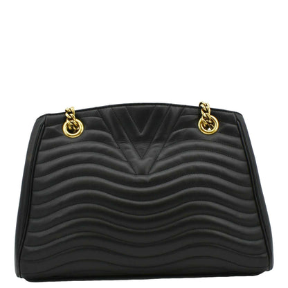 LOUIS VUITTON Wave Chain Leather Tote Shoulder Bag Black