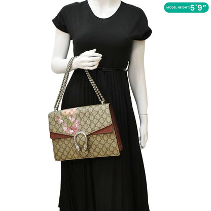 GUCCI Dionysus Medium Blooms GG Supreme Canvas Chain Shoulder Bag Beige 400235