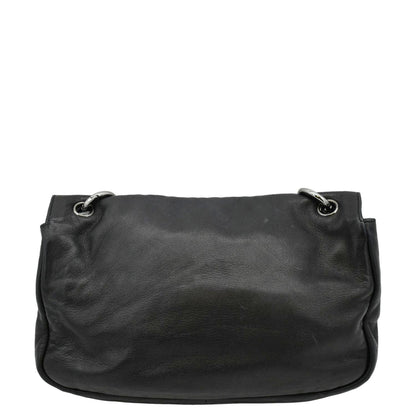CHANEL Soft and Chain Flap Leather Shoulder Bag Black