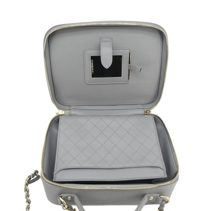 CHANEL Vanity Case Filigree CC  Large Caviar Quilted Shoulder Bag Grey
