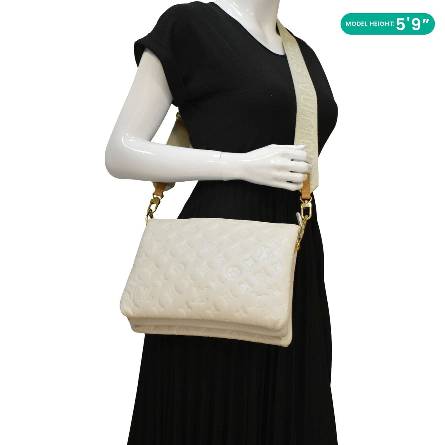 LOUIS VUITTON Coussin PM Monogram Embossed Leather Shoulder Bag Off White