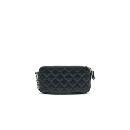 Chanel Double Zip Clutch with Chain Lambskin Black
