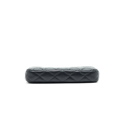 Chanel Double Zip Clutch with Chain Lambskin Black