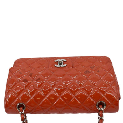 CHANEL Classic Medium Double Flap Patent Leather Shoulder Bag Red