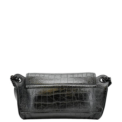 YVES SAINT LAURENT Niki Baby Crocodile Leather Chain Shoulder Bag Black
