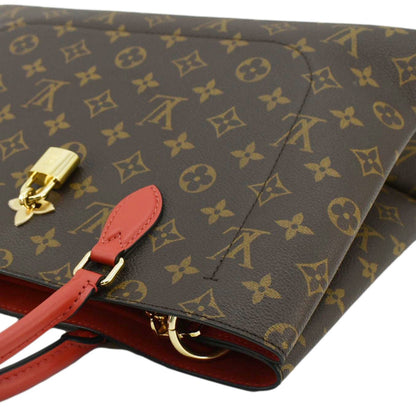 LOUIS VUITTON Flower Monogram Canvas Tote Shoulder Bag Cerise