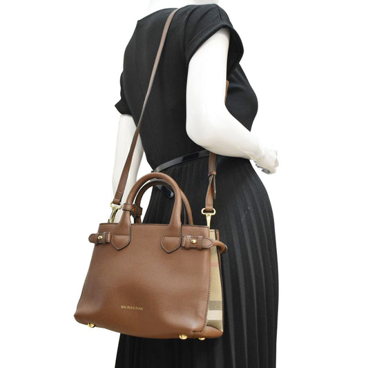 BURBERRY Banner Derby Leather Tote Shoulder Bag Tan