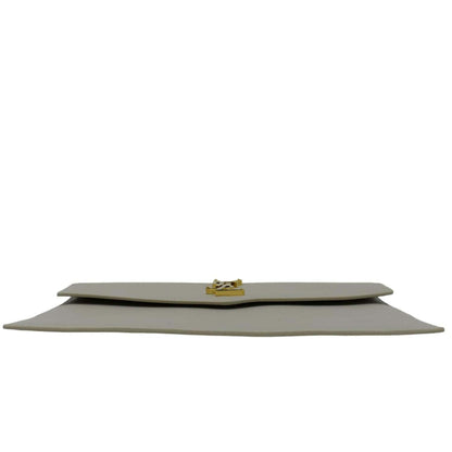 YVES SAINT LAURENT Uptown Envelope Grain De Poudre Leather Clutch Light Grey