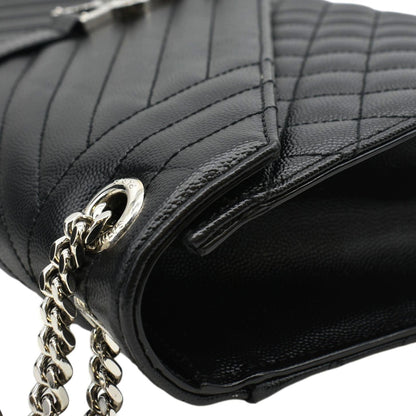 YVES SAINT LAURENT Large Envelope Mix Matelasse Leather Chain Shoulder Bag Black