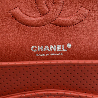 CHANEL Classic Medium Double Flap Quilted Perforated Leather Shoulder Bag Red