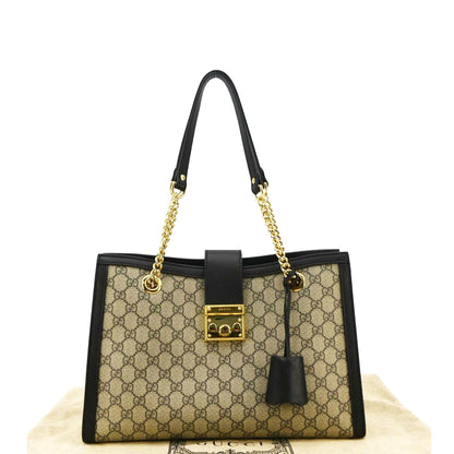 GUCCI Padlock Medium GG Supreme Canvas Shoulder Bag Beige 479197