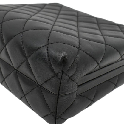 CHANEL CC Kisslock Box Lambskin Leather Chain Shoulder Bag Black
