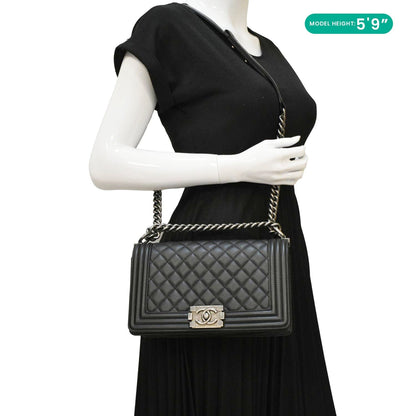 CHANEL Boy Flap Medium Quilted Leather Shoulder Bag Black