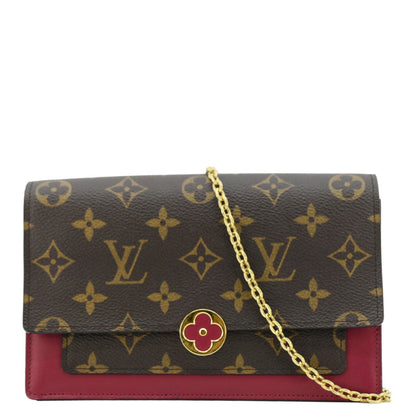 LOUIS VUITTON Flore Monogram Canvas Chain Wallet Shoulder Bag Fuchsia