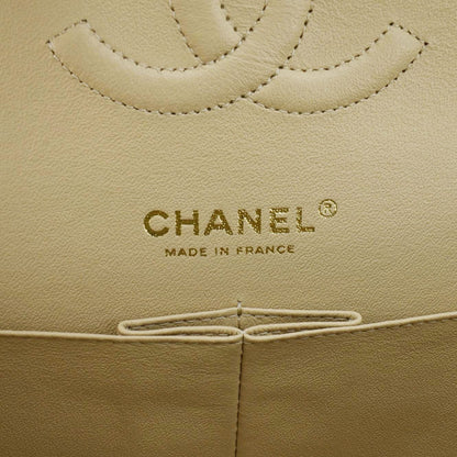 CHANEL Double Flap Medium Quilted Caviar Leather Shoulder Bag Cream