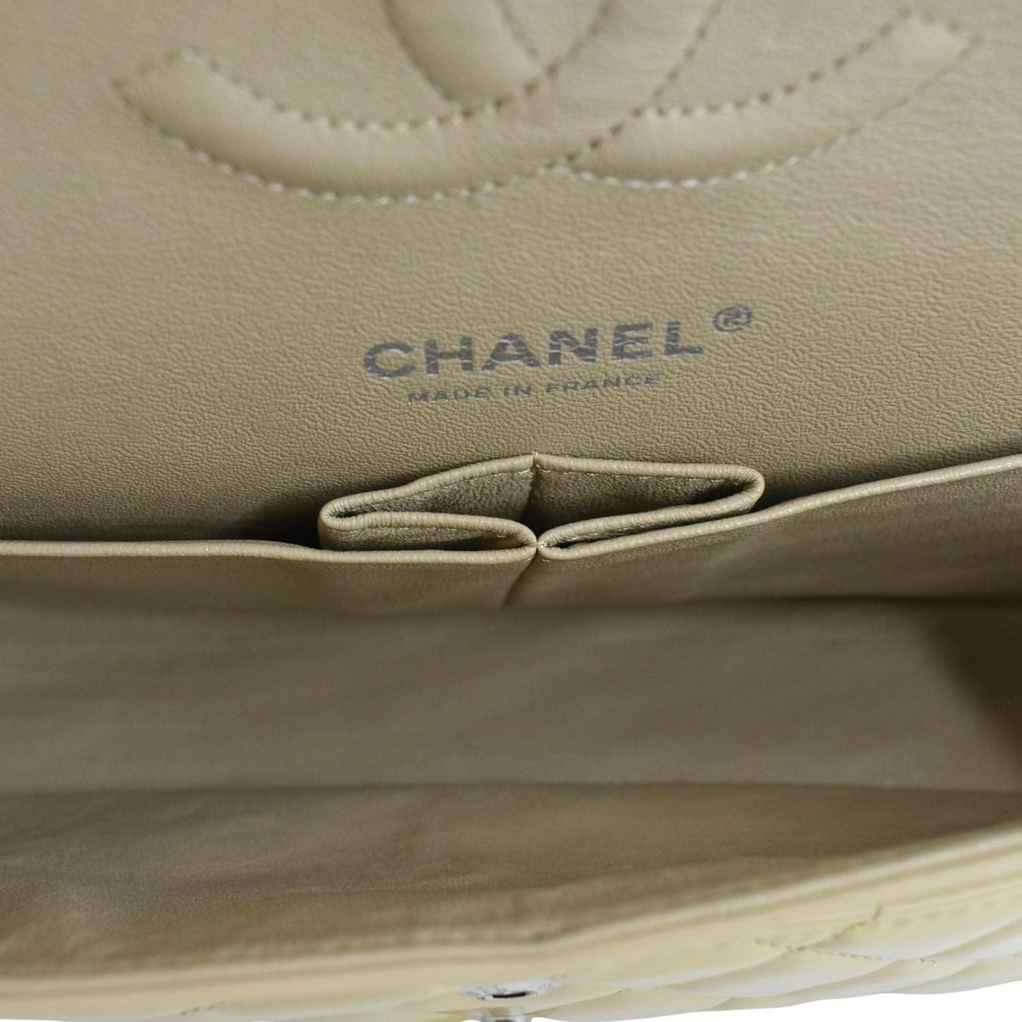 CHANEL Classic Jumbo Double Flap Quilted Leather Shoulder Bag Beige