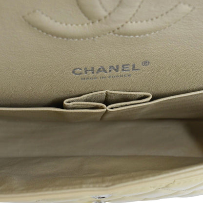 CHANEL Classic Jumbo Double Flap Quilted Leather Shoulder Bag Beige