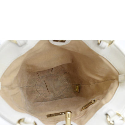 CHANEL CC Lock Bucket Stitched Leather Tote Shoulder Bag Off White