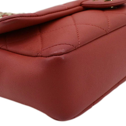 CHANEL Resin Chain Flap Lambskin Quilted Leather Shoulder Bag Red