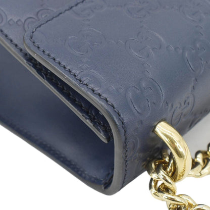 GUCCI Signature Padlock Small Leather Top Handle Shoulder Bag Blue 409487