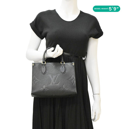 LOUIS VUITTON Onthego PM Monogram Empreinte Leather Tote Shoulder Bag Black
