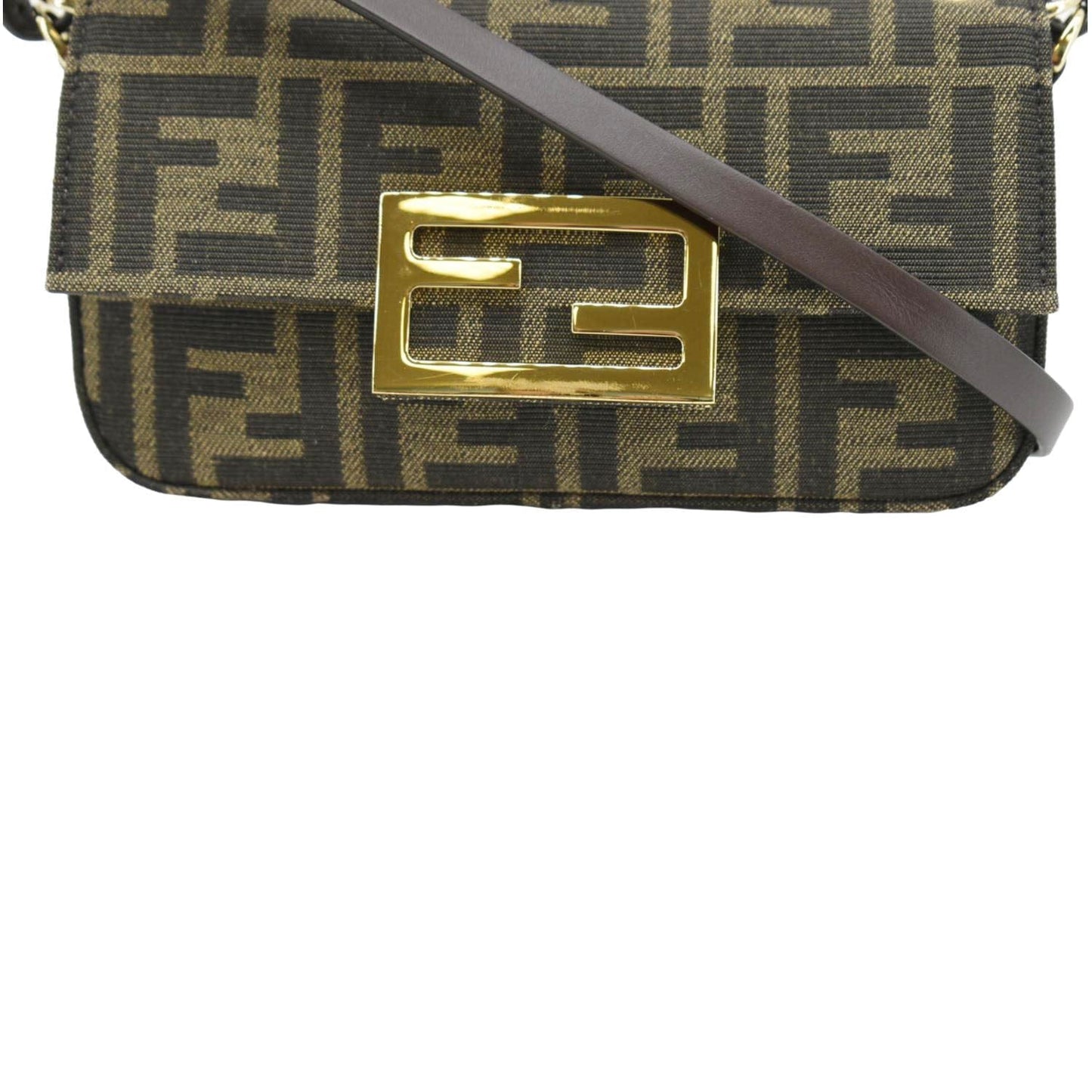 FENDI Baguette Mini Zucca Canvas Shoulder Bag Brown