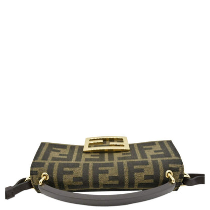 FENDI Baguette Mini Zucca Canvas Shoulder Bag Brown