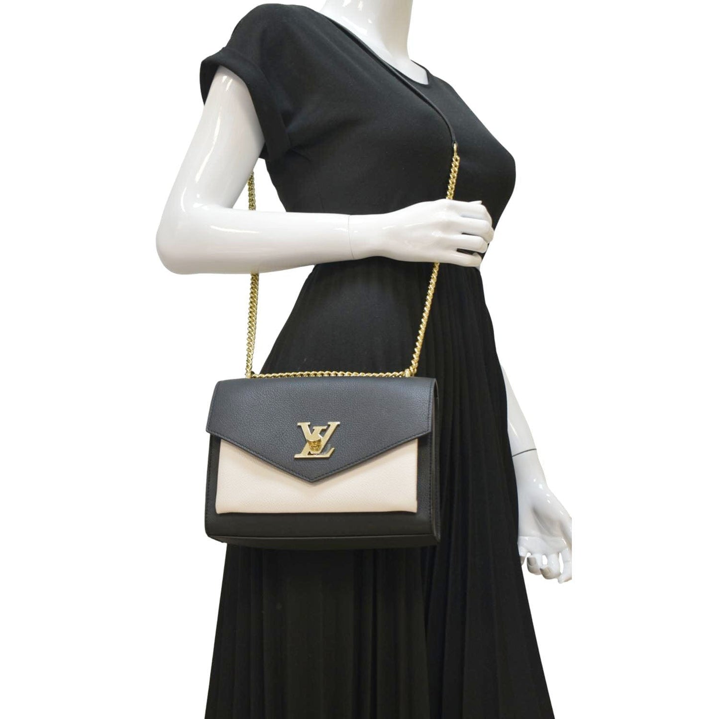 LOUIS VUITTON Mylockme Calf Leather Chain Shoulder Bag Creme