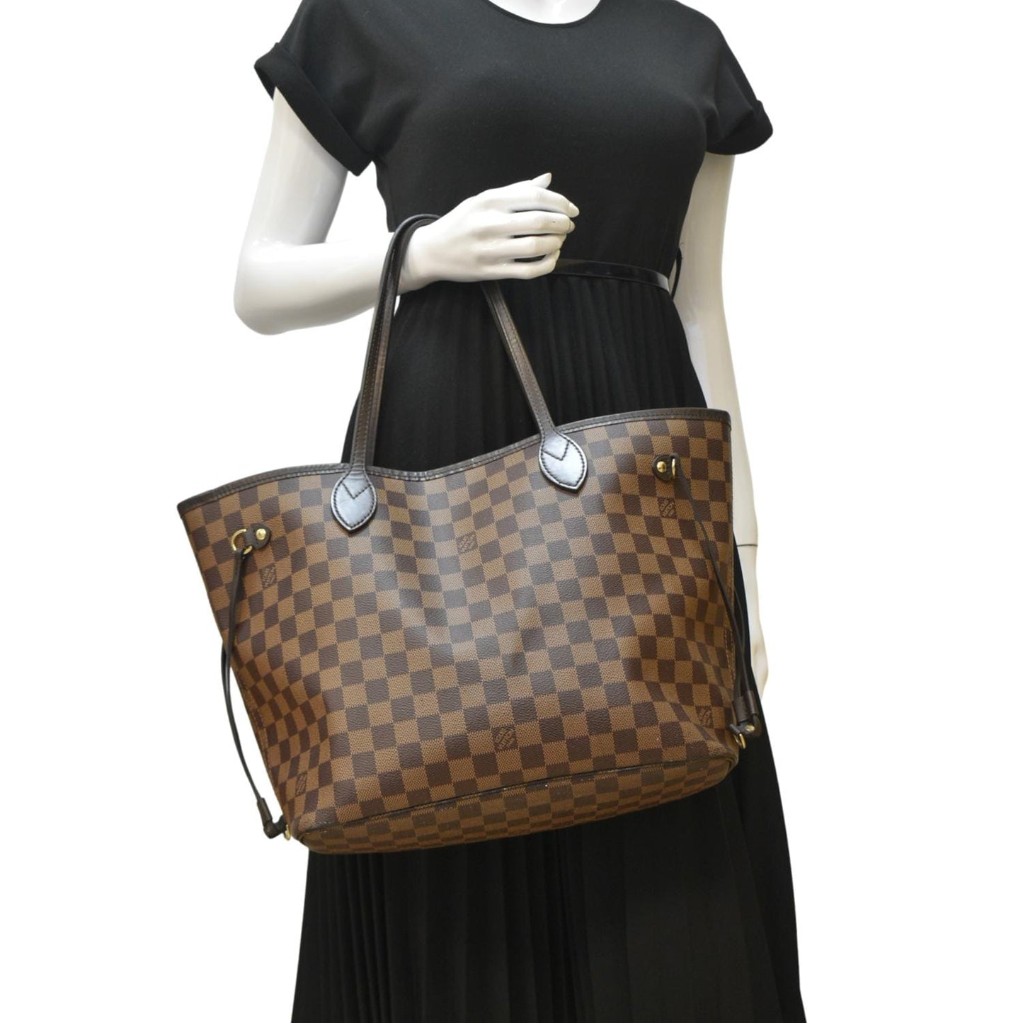 LOUIS VUITTON Neverfull MM Damier Ebene Shoulder Bag Brown