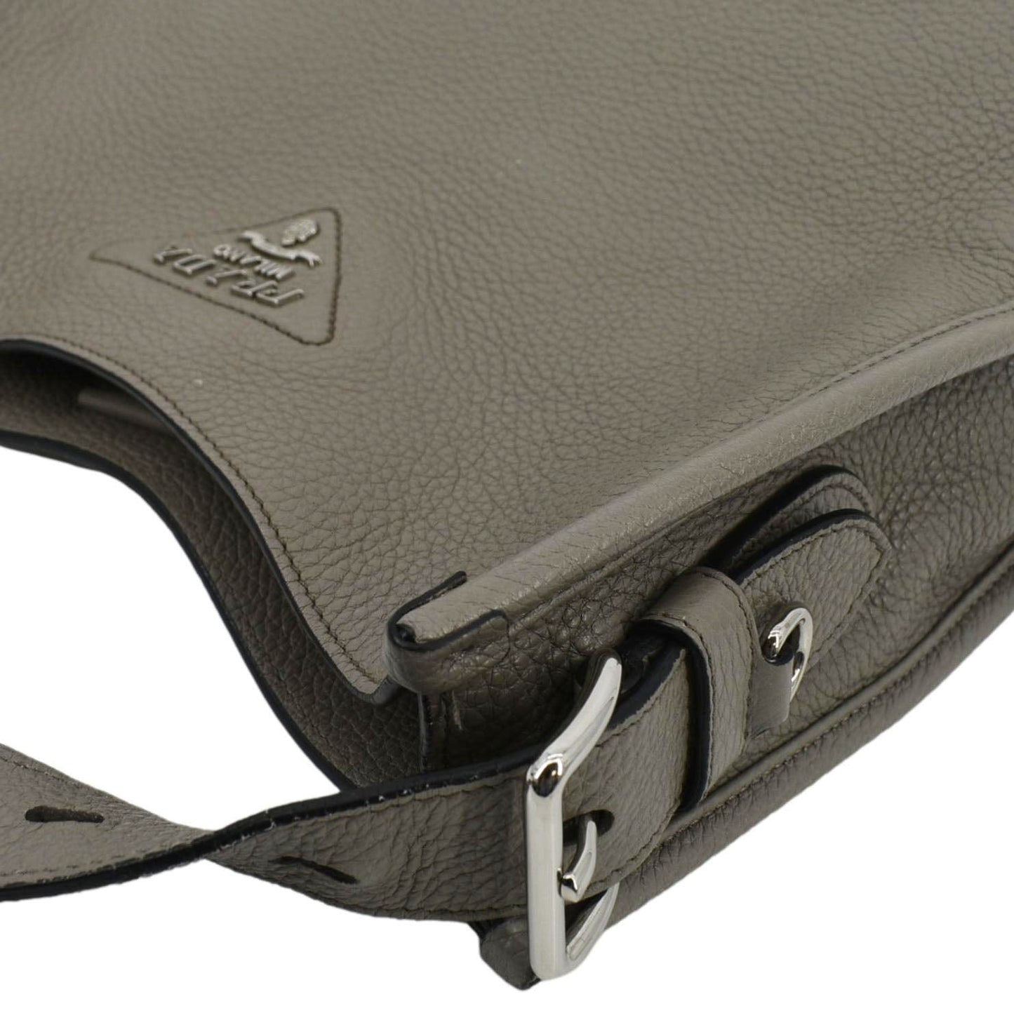 PRADA Leather Shoulder Bag Clay Grey