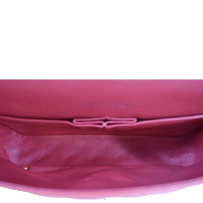 CHANEL Classic Medium Double Flap Quilted Caviar Leather Shoulder Bag Red
