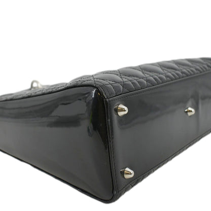 CHRISTIAN DIOR Lady Dior Large Quilted Patent Leather Shoulder Bag Black