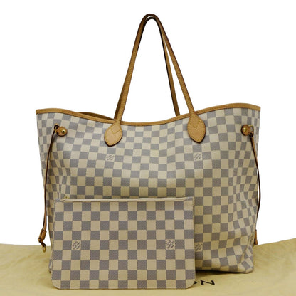 LOUIS VUITTON Neverfull GM Damier Azur Tote Shoulder Bag White