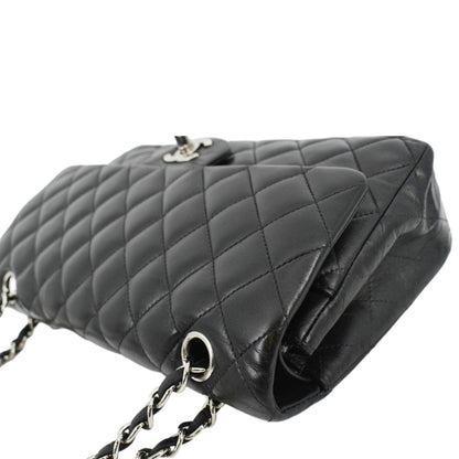 CHANEL Classic Medium Double Flap Leather Shoulder Bag Black