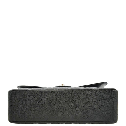 CHANEL Classic Maxi Single Flap Quilted Caviar Leather Shoulder Bag Black