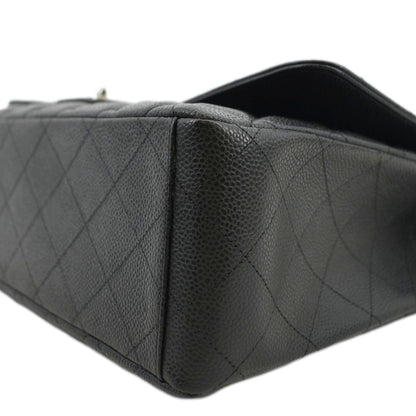 CHANEL Classic Maxi Single Flap Quilted Caviar Leather Shoulder Bag Black