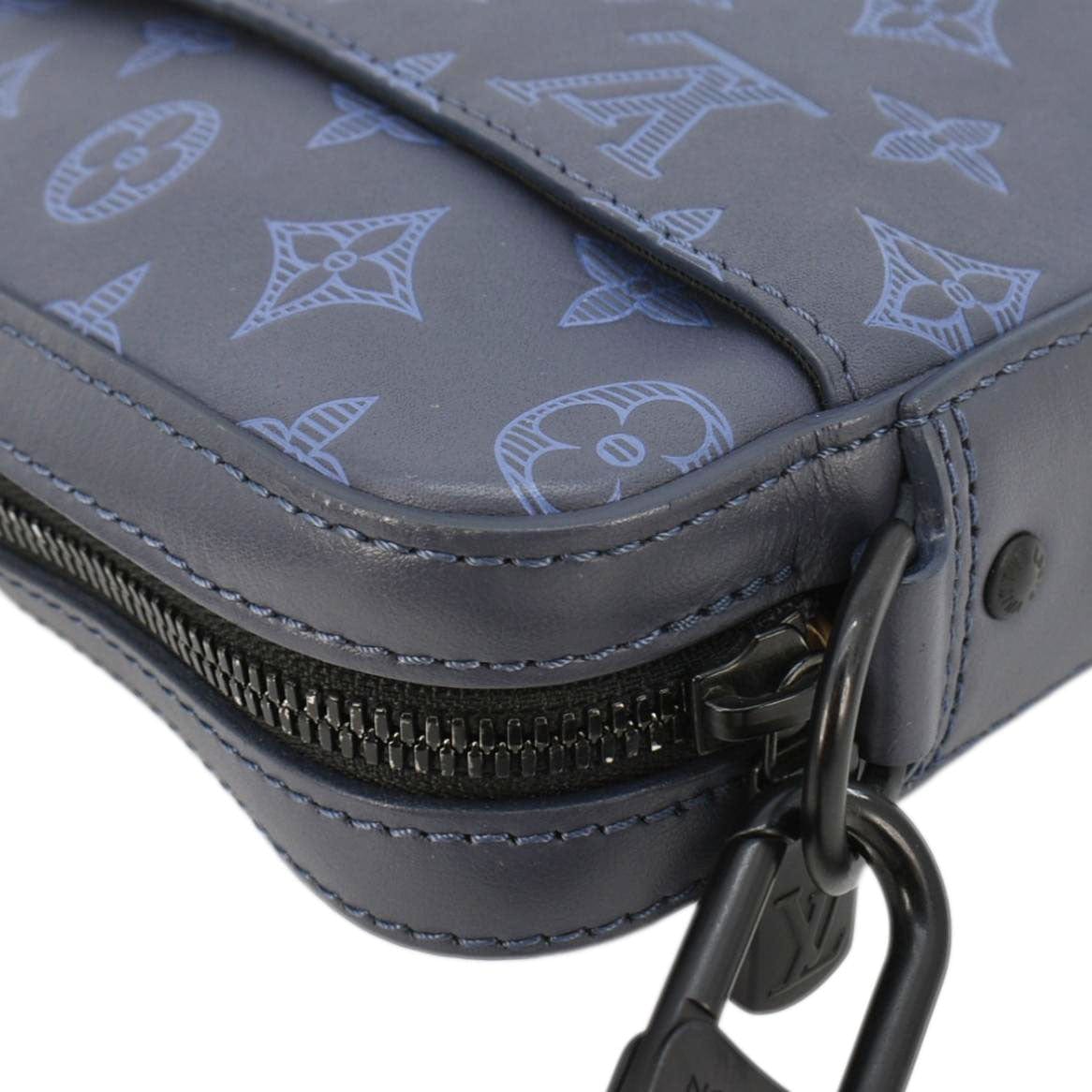 LOUIS VUITTON Duo Monogram Shadow Leather Shoulder Navy Blue