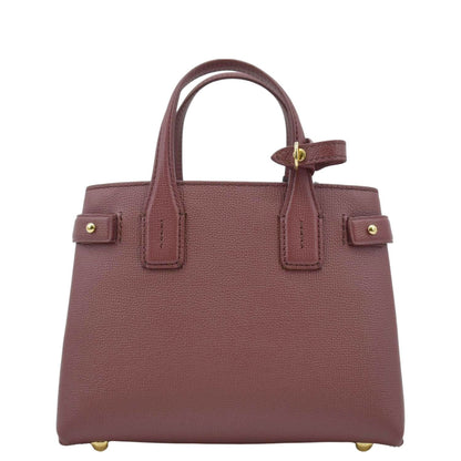 BURBERRY Banner Small House Check Leather Tote Shoulder Bag Maroon