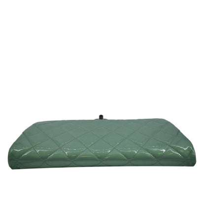 CHANEL Flap Quilted Patent Leather Shoulder Bag Green